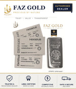 FAZ GOLD listing card for the Heraeus 10 oz silver bar with its Heraeus assay certificates