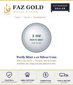 Faz Gold listing card for a Perth Mint 1 oz silver coin, random year and design