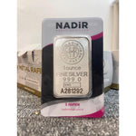 Nadir 1 ounce fine silver 999.0 bar sealed in its blister assay card with serial number
