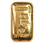 Metalor 50g cast gold bar stamped 50g Gold 999.9 with the Metalor hallmark and serial number