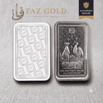 ABC Refinery 10 oz Southern Cross silver bar 999.9, front and reverse, on a FAZ GOLD authorised dealer card