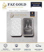 FAZ GOLD listing card for the ABC Refinery 10 oz Southern Cross silver bar, showing both faces of the bar