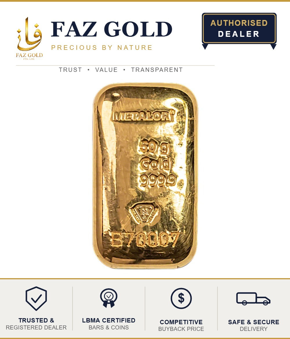 50g Gold Bar 999.9 Fine Gold | Metalor | With Certificate