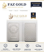 FAZ GOLD listing card for the Royal Canadian Mint 10 oz silver bar, showing both faces