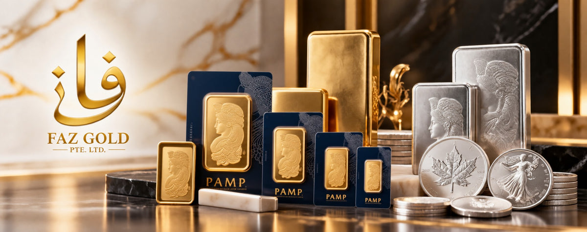 FAZ Gold PAMP Suisse gold bars and silver bullion, Singapore