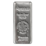 Heraeus 10 ounce cast silver bar stamped Feinsilber 999.0 with the Heraeus hallmark and serial number
