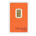 Front of the Valcambi Suisse 2.5g gold bar card showing the bar through the window and the Valcambi Suisse name