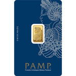 PAMP Suisse 2.5g gold bar with the Lady Fortuna design, Swiss Made, sealed in its blue assay card