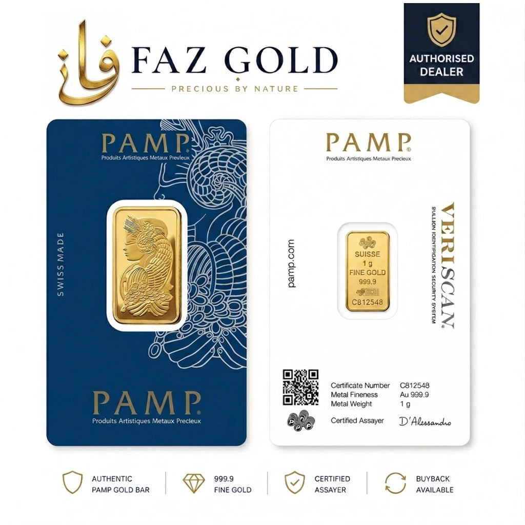 1g Gold Bar 999.9 Fine Gold | PAMP Suisse | Veriscan Assay Card