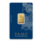 PAMP Suisse 5g gold bar with the Lady Fortuna design, Swiss Made, sealed in its blue assay card