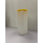 Silver coin storage tube standing upright with the yellow lid on, holding up to 20-25 one ounce coins